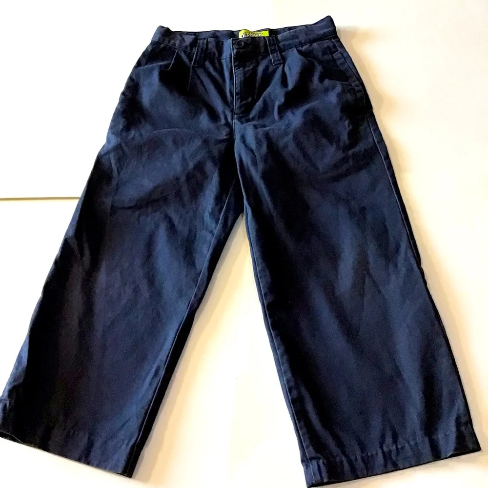 Old Navy Straight Pleated Pants Boys 8 Regular Blue Adjustable Waist Tabs Preppy